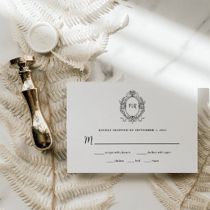 Regal Black and White Baroque Frame Wedding RSVP Card