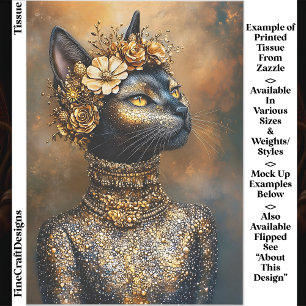  Regal Black Cat in Gold Portrait EB3R Decoupage Tissue Paper