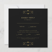 Regal Black & Gold Square Wedding RSVP