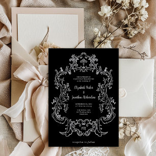 Regal Black   Vintage Baroque Frame Wedding Invitation