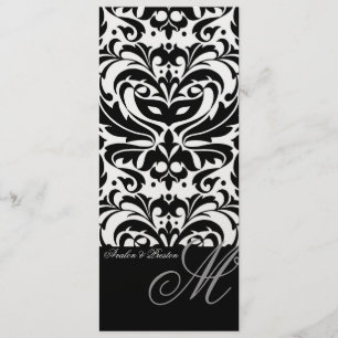 Regal Black & White Monogram Damask Wedding Menu