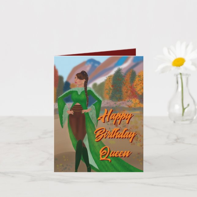 Regal Black Woman à l'automne | Carte d'anniversai (Petite plante)