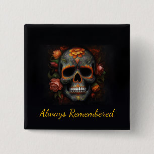 Regal Bloom Sugar Skull, custom 2 Inch Square Button