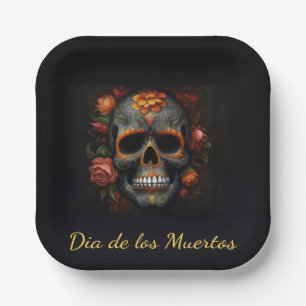 Regal Bloom Sugar Skull, custom Paper Plate