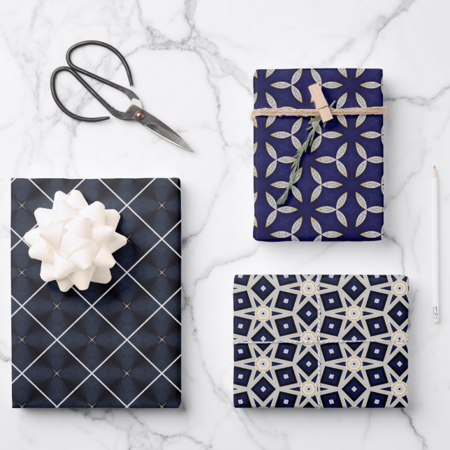 Regal blue and Gold Luxury Wrapping Paper Set (Front)