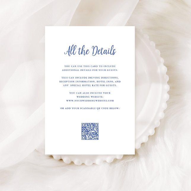 Regal Blue and White | Wedding Details QR Code Enclosure Card (Creator Uploaded)