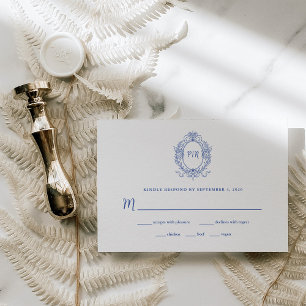 Regal Blue Vintage Baroque Frame Wedding RSVP Card