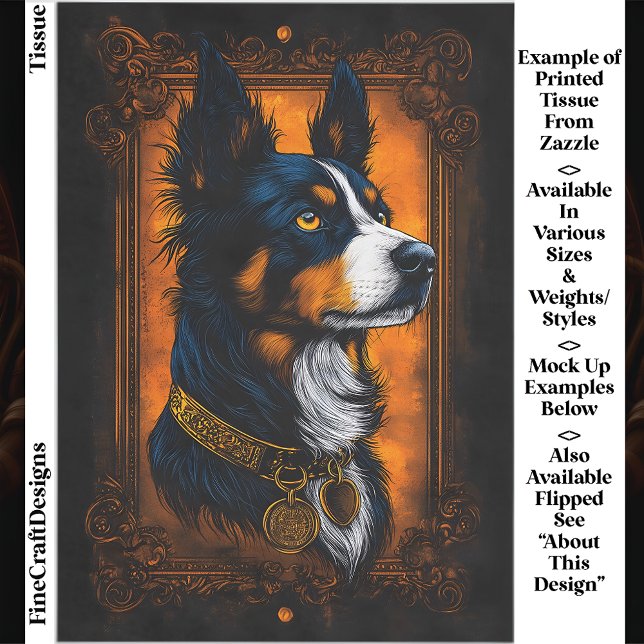 Regal Border Collie, Ornate Frame EF3R Decoupage Tissue Paper (Creator Uploaded)