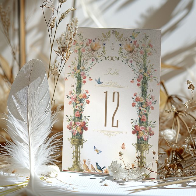 Regal Botanical Wedding Table Number Card (Creator Uploaded)