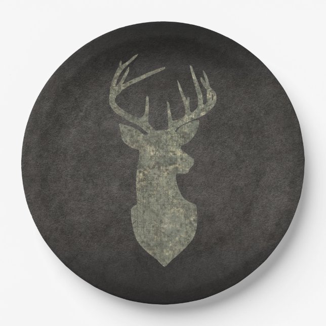 Regal Buck Trophy Deer Silhouette in Camouflage Paper Plate (Front)