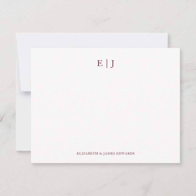 Regal Burgundy Red Monogram Initials Personalized Card (Front)