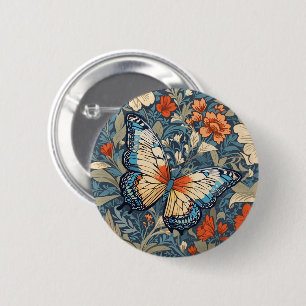 Regal Butterfly Amidst William Morris Floral 2 Inch Round Button