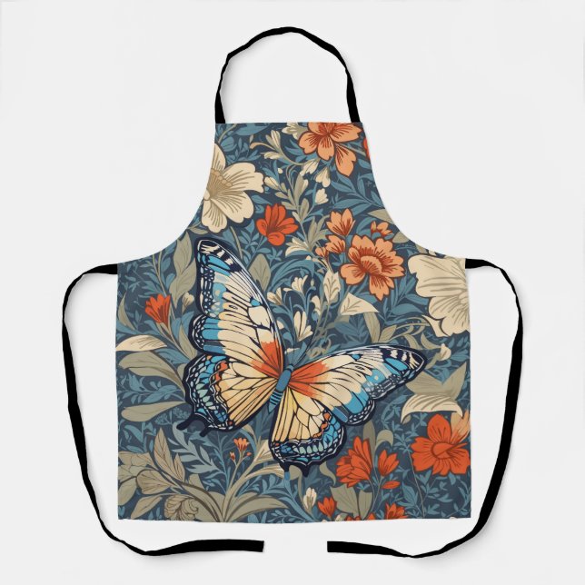 Regal Butterfly Amidst William Morris Floral Apron (Front)