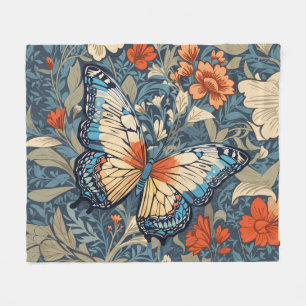 Regal Butterfly Amidst William Morris Floral Fleece Blanket