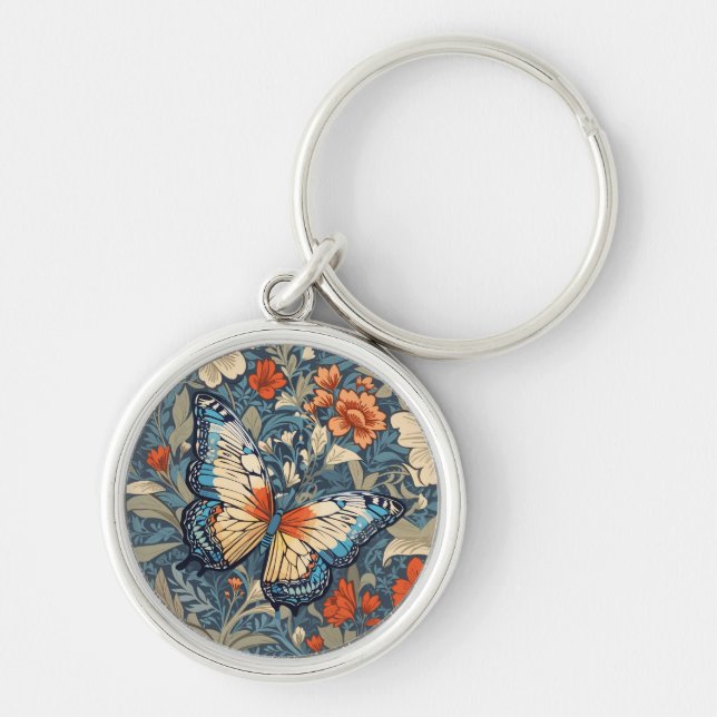 Regal Butterfly Amidst William Morris Floral Keychain (Front)