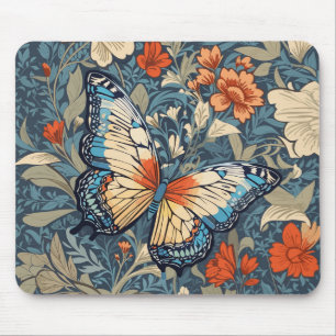 Regal Butterfly Amidst William Morris Floral Mouse Pad