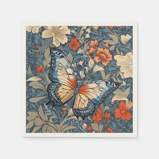 Regal Butterfly Amidst William Morris Floral Napkin (Front)