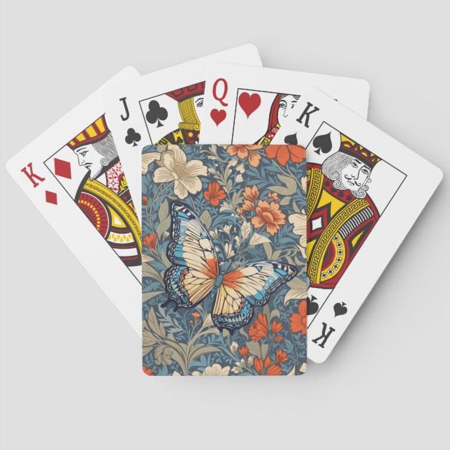 Regal Butterfly Amidst William Morris Floral Playing Cards (Back)