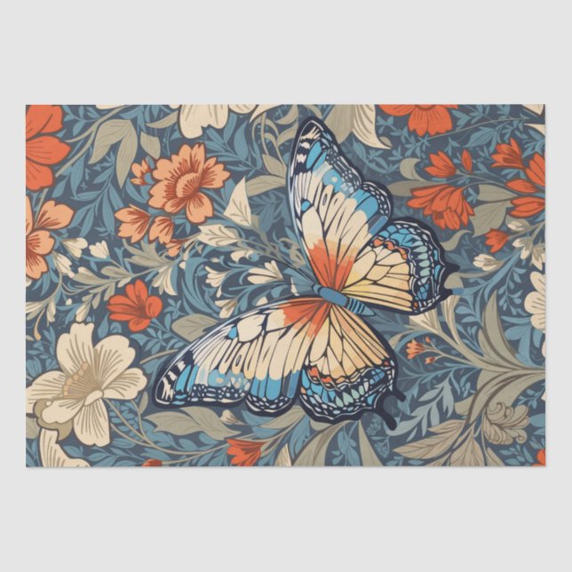Regal Butterfly Amidst William Morris Floral Tissue Paper (Front)