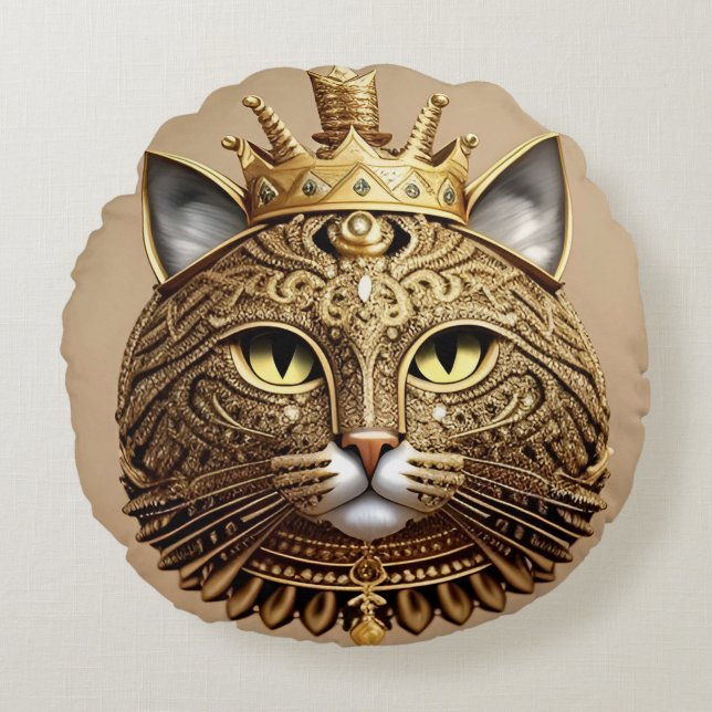 Regal Cat Profile Round Pillow (Front)