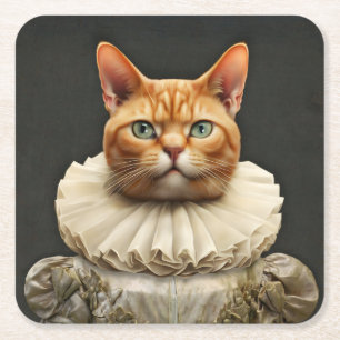Regal Cat Square Paper Coaster