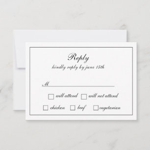 Regal Classic Formal Luxe Black & White Wedding RSVP Card