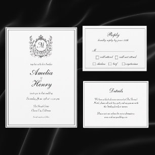Regal Classic Formal Monogram Crest Wedding Invitation