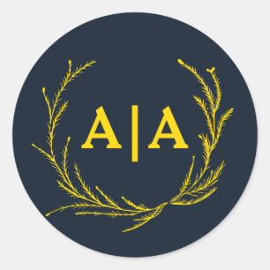 Regal Contrast Midnight Blue & Gold Monogram  Classic Round Sticker