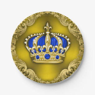 Regal Crown Royal Blue Prince Baby Shower Paper Plate