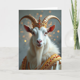 Regal Crowned Goat Birthday Card