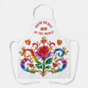 Regal Crystal Rose Crown Queen Mom Kitchen Apron