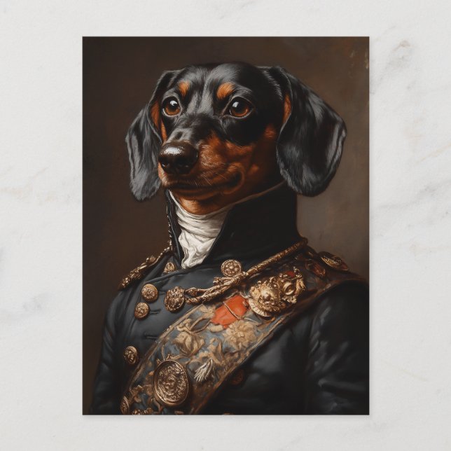 Regal Dachshund in Napoleonic Military Uniform Postcard (Front)