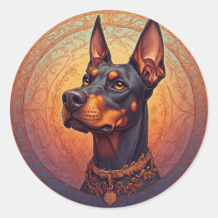 Regal Doberman Portrait Classic Round Sticker