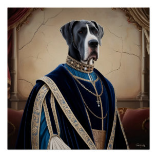 Regal Dog in Renaissance Attire - Digital Art for Poster