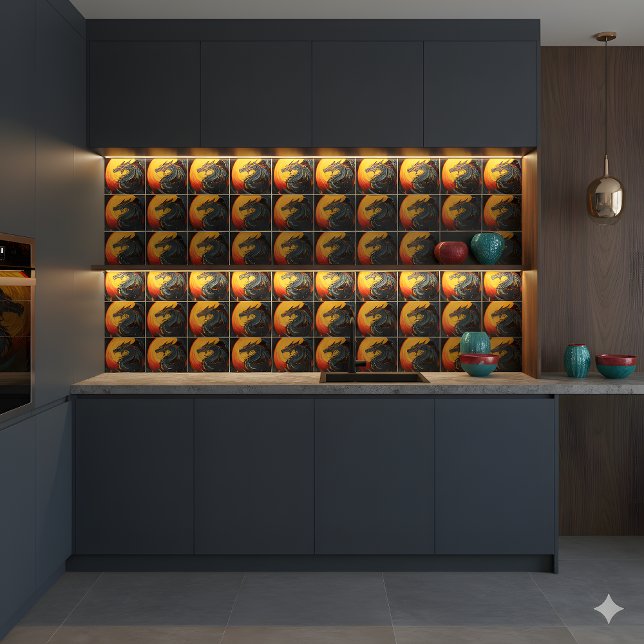 Regal Dragon Under the Full Moon Ceramic Tile (Creator Uploaded)