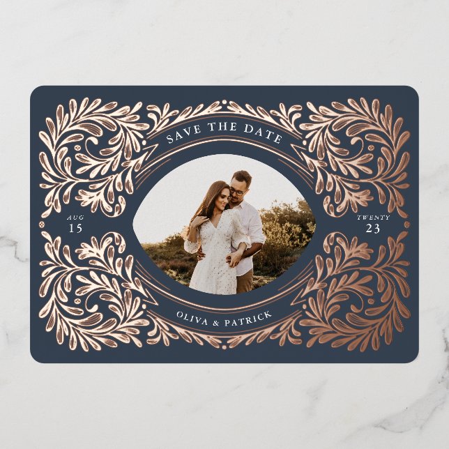 Regal Embellished Save The Date Photo Frame Navy (Front)