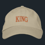 Regal Embroidery Khaki Cap King Name Printed Hat<br><div class="desc">Make a statement with the Alternative Apparel cap in khaki cotton. Bold "King" embroidery in gold gives it a regal look. The adjustable strap ensures a perfect fit. Perfect for casual outings or adding flair to any ensemble.</div>