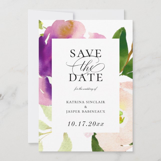 Regal Floral Blooms Save the Date Announcement (Front)