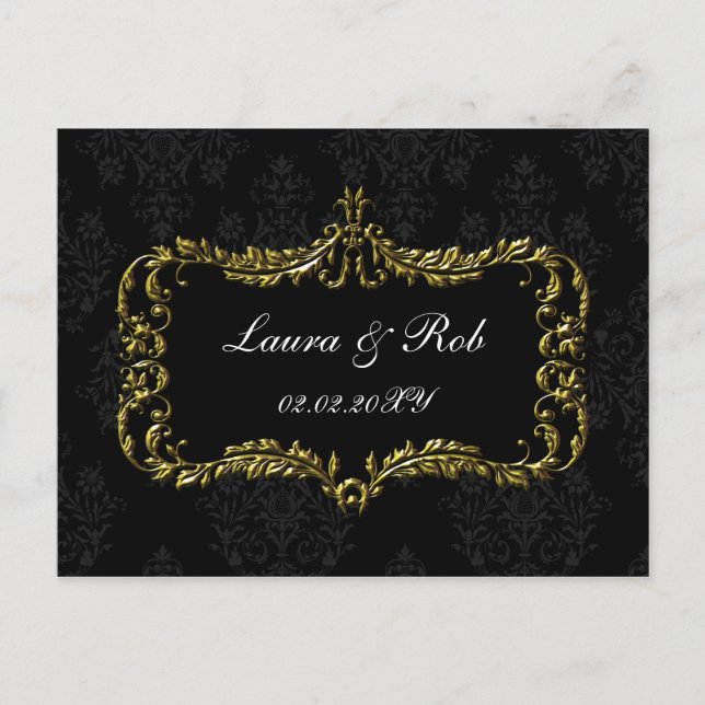 regal flourish black and gold damask thank you postcard (Front)