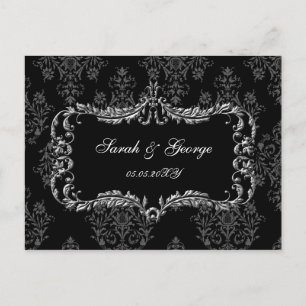 regal flourish black and grey damask rsvp invitation postcard