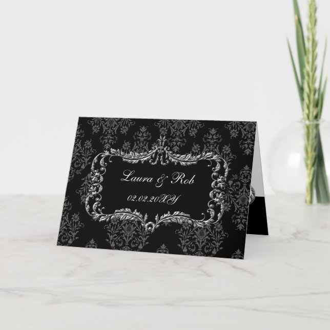 regal flourish black and grey damask thank you (Front)