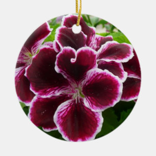 Regal Geranium Flowers Elegant Maroon Floral Ceramic Ornament