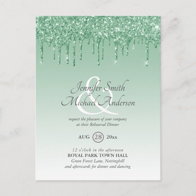 Regal GLITTER Dripping REHEARSAL DINNER Ampersand Postcard (Front)