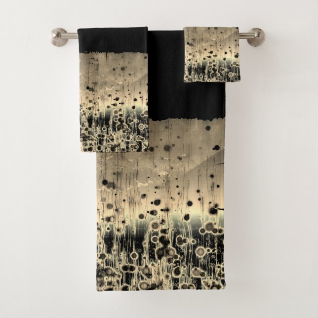 Regal Gold Abstract Circles on Black Bath Towel Set (Insitu)