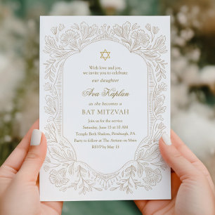 Regal Gold Floral Bat Mitzvah  Invitation