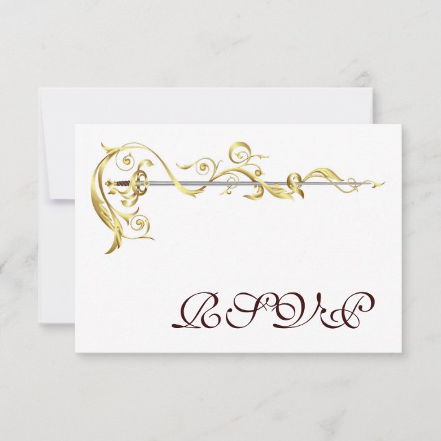 Regal Gold Scroll Ribbon Sword RSVP Invitation (Front)