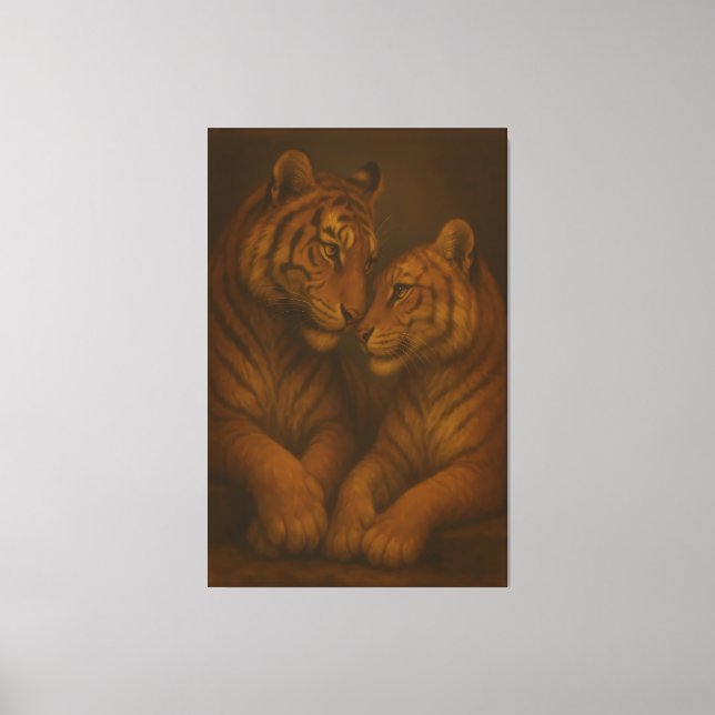 Regal Golden-Tone White Tiger Couple – Museum-Grad Canvas Print (Front)