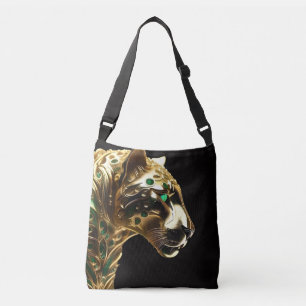 Regal Grace: The Gold Jaguar Adorned with Emeralds Crossbody Bag