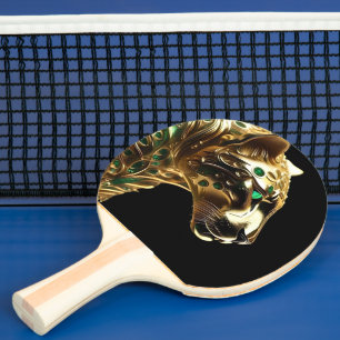 Regal Grace: The Gold Jaguar Adorned with Emeralds Ping Pong Paddle