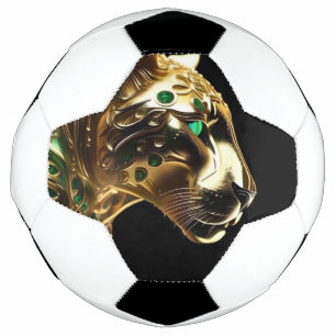 Regal Grace: The Gold Jaguar Adorned with Emeralds Soccer Ball